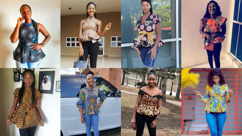   Stiilsed aafrika mustriga topid teksapükstega naistele