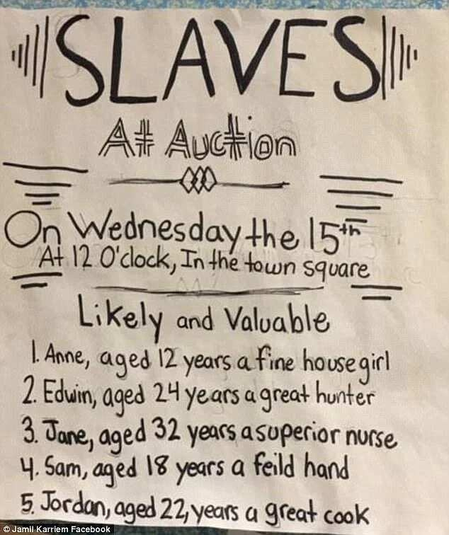"sold" to bidding white in mock slave auction Родители возмущены темнокожими пятиклассниками"sold" to bidding white in mock slave auction